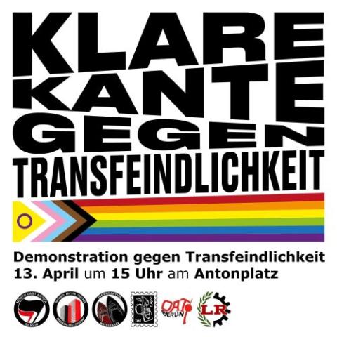Demoaufruf gegen Transfeindlichkeit am 13.04.2024 am Antonplatz (Weissensee)