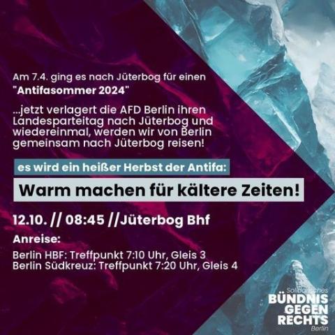 Zusammen gegen den Berliner AfD-Parteitag! Aktionsbündnis "no AfD Jüterborg" 12.10.24